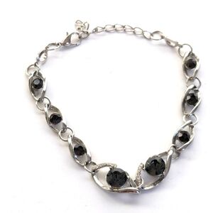 Trendy Silver Tone Glass Prong Set Rhinestone Glam Evening Adjustable Bracelet